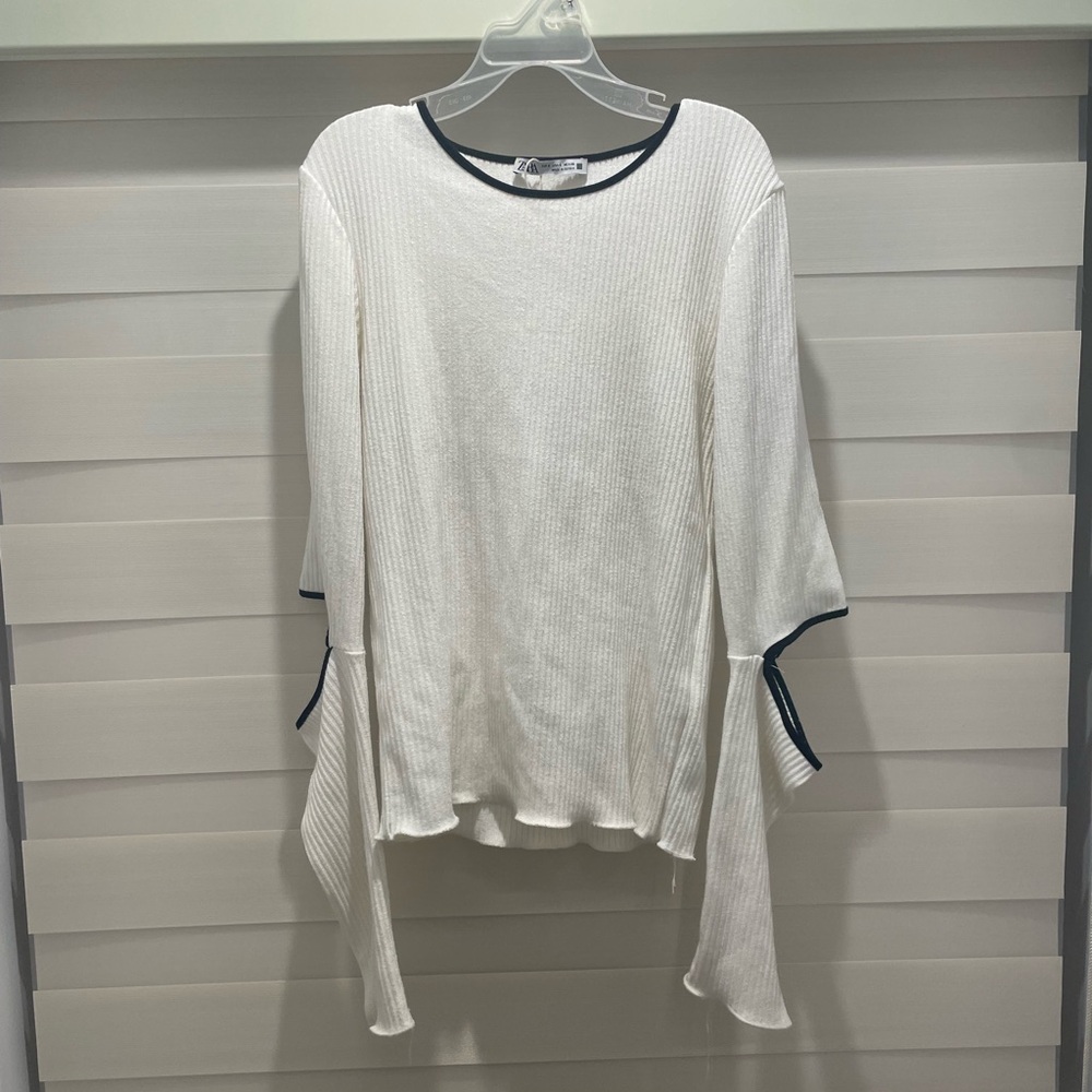Zara Cream Long Sleeve Top with Black Accents